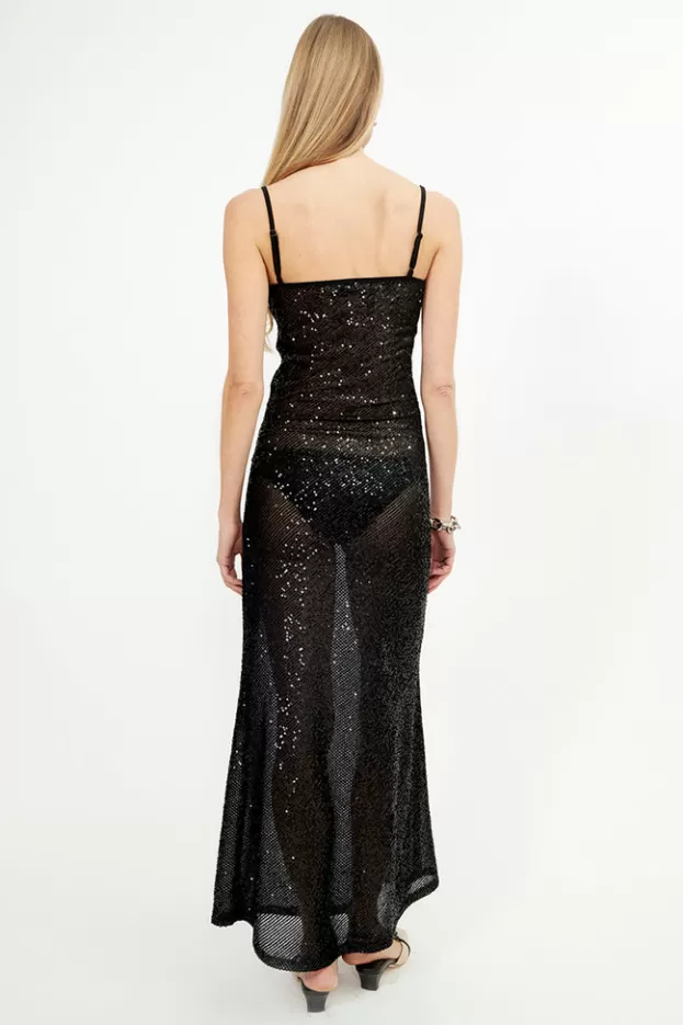 Evening Dresses | Dresses*Musier Paris embroidered long dress shine Noir/Black