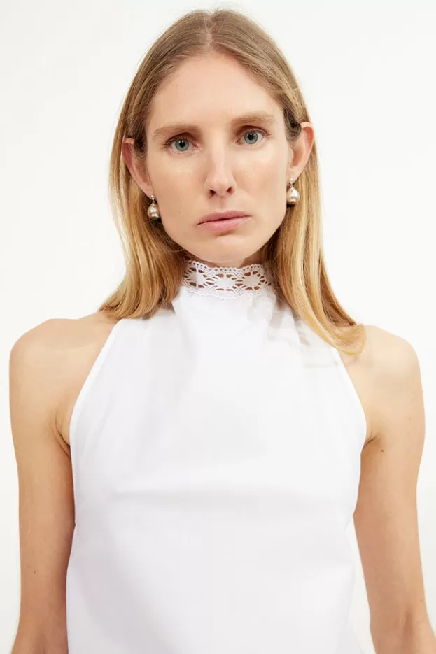 Tops & Shirts*Musier Paris halter top pizzo Blanc/White