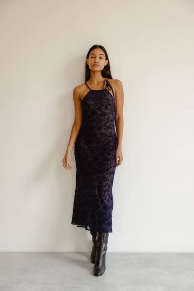 Evening Dresses | Dresses*Musier Paris Mid dress in flock print Folegandros Navy