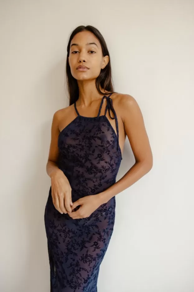 Evening Dresses | Dresses*Musier Paris Mid dress in flock print Folegandros Navy