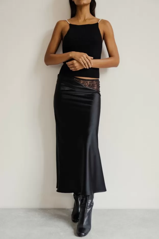 Skirts*Musier Paris Satin mid skirt Curzola Black